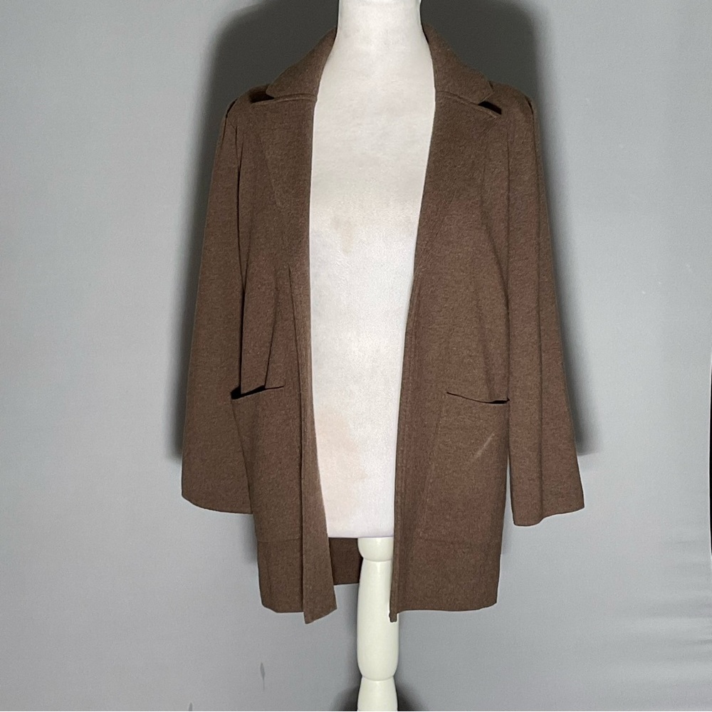 Quince Organic Cottin Knit Blazer Cardigan XS Brown Minimalist Capsule Wardrobe - Picture 9 of 16